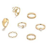 Tibetan Style Ring Set, with Plastic Pearl, 7 pieces & fashion jewelry & Unisex & with rhinestone, golden, nickel, lead & cadmium free, Sold By Set