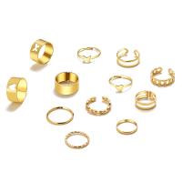 Juego de anillos de aleación de zinc, chapado en color dorado, 12 piezas & Joyería & para mujer, libre de níquel, plomo & cadmio, Vendido por Set