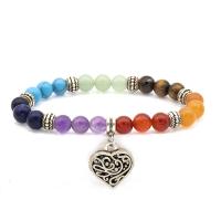 Gemstone Bracelets with Zinc Alloy Heart silver color plated fashion jewelry & for man mixed colors 8mm Length Approx 19 cm Sold By PC
