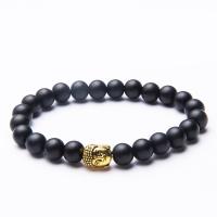 Black Stone Bracelet with Zinc Alloy Round fashion jewelry & Unisex black 8mm Length Approx 19 cm Sold By PC
