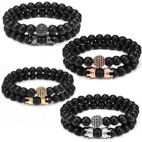Black Stone Bracelet, with Brass, Crown, fashion jewelry & micro pave cubic zirconia & for man, more colors for choice, 8mm, Length:Approx 19 cm, 2PCs/Set, Sold By Set