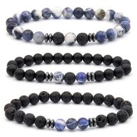 Sodalite Bracelet, with Lava & Black Stone & Tibetan Style, Round, gun black plated, fashion jewelry & for man, mixed colors, 8mm, 3PCs/Set, Sold By Set