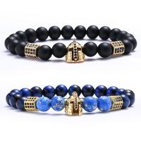 Black Stone Bracelet, with Tiger Eye & Brass, Round, gold color plated, fashion jewelry & for man, more colors for choice, 8mm, Length:Approx 19 cm, Sold By PC