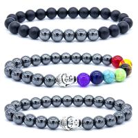 Gemstone Bracelets Black Stone with Gemstone & Hematite & Zinc Alloy Round silver color plated fashion jewelry & for man 8mm Length Approx 19 cm Sold By PC