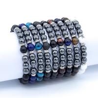 Bracelets de pierres précieuses, pierre gemme, avec alliage de zinc, Rond, Placage de couleur argentée, bijoux de mode & différents matériaux pour le choix & pour homme, plus de couleurs à choisir, 8mm, Longueur:Environ 19 cm, Vendu par PC