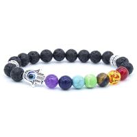 Gemstone Bracelets with Zinc Alloy Round silver color plated fashion jewelry & Unisex 8mm Length Approx 19 cm Sold By PC