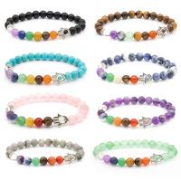 Gemstone Bracelets with Zinc Alloy Round silver color plated fashion jewelry & for man 8mm Length Approx 19 cm Sold By PC