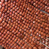 Goldstone Bead, Square, polerad, DIY & fasetterad, röd, 4.5-5mm, Såld Per Ca 38 cm Strand
