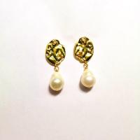 Freshwater Pearl Earrings Brass with Freshwater Pearl sterling silver post pin real gold plated for woman white nickel lead & cadmium free 40mm Sold By Pair