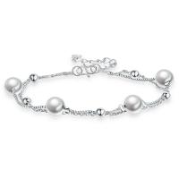 Brass Bracelet & Bangle with Plastic Pearl with 1.57 extender chain Round silver color plated Double Layer & for woman silver color nickel lead & cadmium free 6mm Length 6.7 Inch Sold By PC