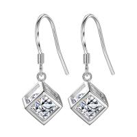 Brass Drop Earring Square silver color plated for woman & with rhinestone silver color nickel lead & cadmium free Sold By Pair