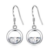 Brass Drop Earring Round silver color plated micro pave cubic zirconia & for woman silver color nickel lead & cadmium free Sold By Pair
