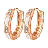 Brass Huggie Hoop Earring, plated, for woman & with rhinestone, more colors for choice, nickel, lead & cadmium free, 14x15mm, Sold By Pair