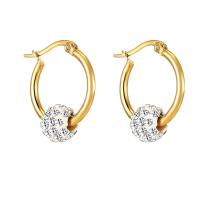 Stainless Steel Huggie Hoop Earring 316L Stainless Steel polished for woman & with rhinestone golden 2mm Sold By Pair