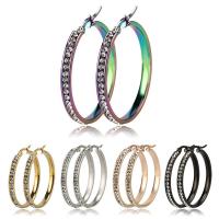 Stainless Steel Hoop Earring 304 Stainless Steel Vacuum Ion Plating micro pave cubic zirconia & for woman Sold By Pair