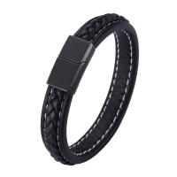 PU Leather Cord Bracelets Microfiber PU with 316 Stainless Steel Vacuum Ion Plating fashion jewelry 12mm Sold By PC