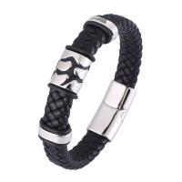 PU Leather Cord Bracelets Microfiber PU with 316 Stainless Steel Carved fashion jewelry 12mm Sold By PC