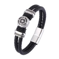 Split Layer Cowhide Leather Bracelet, with 316 Stainless Steel, Double Layer & fashion jewelry & different length for choice, more colors for choice, 12mm, Sold By PC