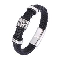 Microfibre PU bracelet, avec Acier inoxydable 316, bijoux de mode & longueur différente pour le choix & pour homme, plus de couleurs à choisir, 12mm, Vendu par PC