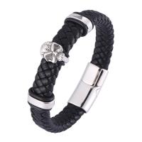 Microfiber PU Bracelet, with 316 Stainless Steel, Skull, fashion jewelry & different length for choice & for man, more colors for choice, 12mm, Sold By PC