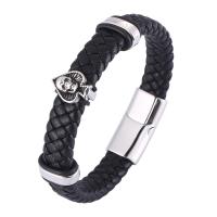Microfiber PU Bracelet with 316 Stainless Steel Skull fashion jewelry & for man & blacken 12mm Sold By PC