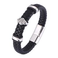 Microfibre PU bracelet, avec Acier inoxydable 316, bijoux de mode & longueur différente pour le choix & pour homme & noircir, plus de couleurs à choisir, 12mm, Vendu par PC