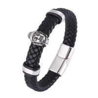 Microfibre PU bracelet, avec Acier inoxydable 316, bouddha, bijoux de mode & longueur différente pour le choix & pour homme & noircir, plus de couleurs à choisir, 12mm, Vendu par PC