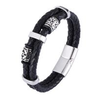 Cuir de vachette couche bracelet, avec Acier inoxydable 316, poli, Double couche & bijoux de mode & longueur différente pour le choix, plus de couleurs à choisir, 12mm, Vendu par PC