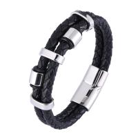 Split Layer Cowhide Leather Bracelet with 316 Stainless Steel Vacuum Ion Plating Double Layer & fashion jewelry 12mm Sold By PC