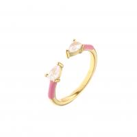 Rhinestone Finger Ring Brass gold color plated Adjustable & for woman & enamel & with rhinestone Sold By PC