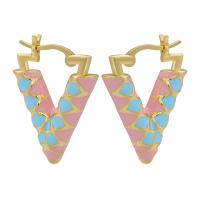 Brass Leverback Earring Triangle gold color plated for woman & enamel & hollow Sold By Pair