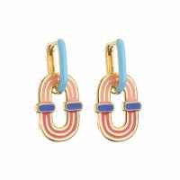 Huggie Hoop Drop Earring Brass gold color plated for woman & enamel Sold By Pair