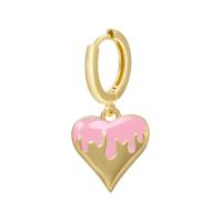 Huggie Hoop Drop Earring Brass Heart gold color plated for woman & enamel Sold By Pair