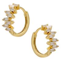 Brass Huggie Hoop Earring plated micro pave cubic zirconia & for woman Sold By Pair