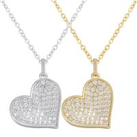 Cubic Zircon Micro Pave Brass Necklace Heart plated micro pave cubic zirconia & for woman Length Approx 17.7 Inch Sold By PC