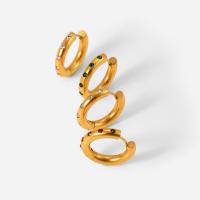Titanium Steel Huggie Hoop Earring gold color plated micro pave cubic zirconia & for woman 21.30mm Sold By Pair