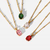 Титановые стали ожерелье, титан, плакирован золотом, инкрустированное микро кубического циркония & Женский, Много цветов для выбора, 8x15.80mm, продается PC