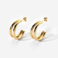 Acier titane boucle d oreille dormeuse, Placage de couleur d'or, bijoux de mode & pour femme, 26.67mm, Vendu par paire