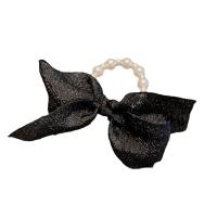 Ponytail Holder Cloth with Plastic Pearl Bowknot Korean style & for woman 100mm Sold By PC