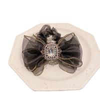 Ponytail Holder Chiffon with Plastic Pearl Bowknot gold color plated Korean style & for woman & with rhinestone Sold By PC