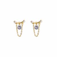 Zinc Alloy Drop Earrings with Plastic Pearl gold color plated & for woman & with rhinestone nickel lead & cadmium free Sold By Pair