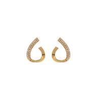Tibetan Style Stud Earring, Teardrop, gold color plated, for woman & with rhinestone, nickel, lead & cadmium free, 16x22mm, Sold By Pair