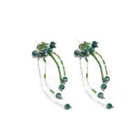 Boucles d'oreilles en alliage de zinc, avec cristal & Acrylique, bijoux de mode & pour femme, vert, 111x38mm, Vendu par paire