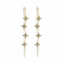Tibetan Style Drop Earrings, with Brass, Star, gold color plated, micro pave cubic zirconia & for woman, nickel, lead & cadmium free, 15x96mm, Sold By Pair