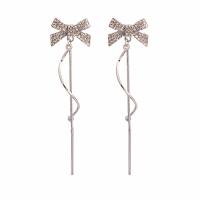 Zinc Alloy Drop Earrings Bowknot platinum color plated for woman & with rhinestone nickel lead & cadmium free Sold By Pair