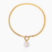 Stainless Steel Jewelry Necklace, 304 Stainless Steel, with Freshwater Pearl, 18K gold plated, for woman, Length:Approx 17.12 Inch, Sold By PC