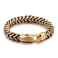 Titanium Steel Bracelet with PU Leather gold color plated for man Length Approx 8.66 Inch Sold By PC