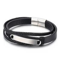 Titanium Steel Bracelet with cowhide cord plated multilayer & for man Length Approx 8.66 Inch Sold By PC