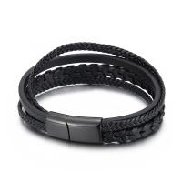 Acier titane bracelet, avec vachette cordon, multicouche & pour homme, noire, Longueur:Environ 8.26 pouce, Vendu par PC