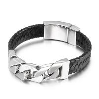 Titanium Steel Bracelet with PU Leather & for man black Sold By PC